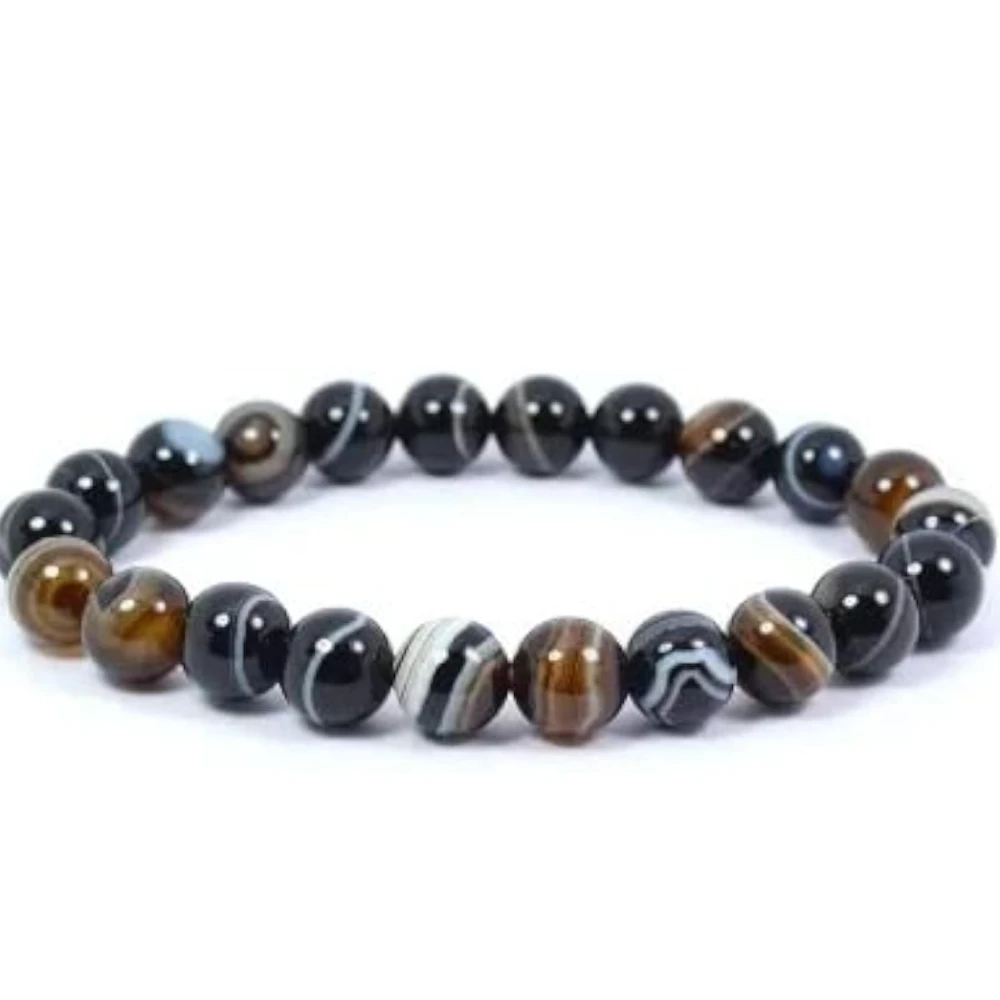 Agatesvibe Handmade Gem Semi Precious Gemstone 8mm Round Beads Stretch Bracelet (Black Sulemani)