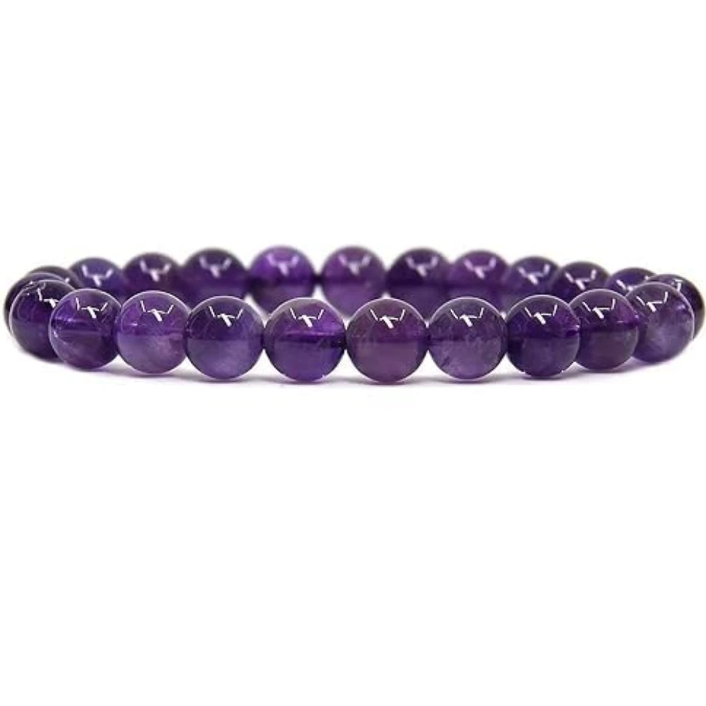 Agatesvibe Handmade 8mm Semi-Precious Gemstone Bead Stretch Bracelet – 7" Unisex (PAck of 1) (A Grade Amethyst)