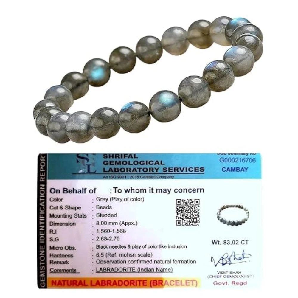 Agatesvibe Natural Certified 8mm Healing Crystal Bracelet | Unisex Stretchable Design | Chakra Balancing, Inner Peace & Abundance for Overall Well-being (Pack of 1) (Labradorite)
