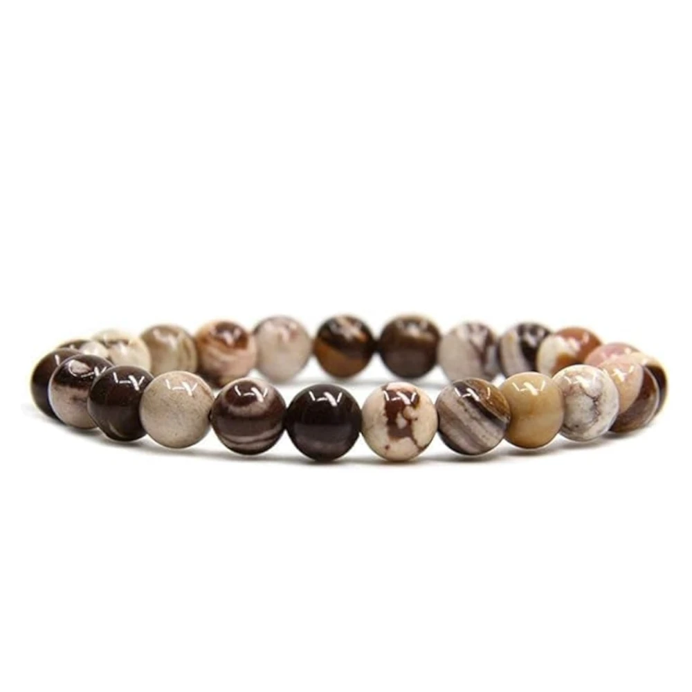 Agatesvibe Handmade Gem Semi-Precious Gemstone 8mm Round Beads Stretch Bracelet – 7" Unisex (Pack of 1) (African Zebra Jasper)