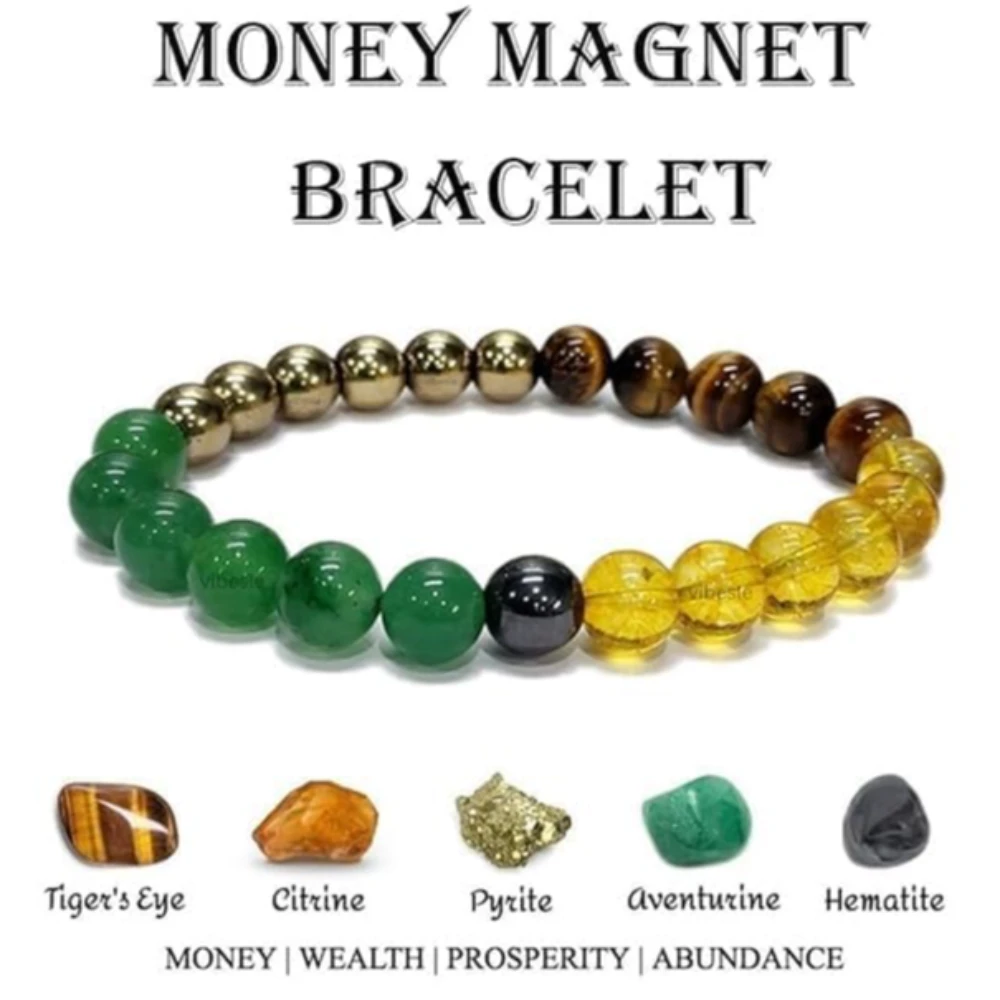 Agatesvibe Money Magnet Bracelet – Shiny Gold-Like Natural Gemstone | Unisex Wealth & Confidence Jewelry for Men & Women | Attracts Money, Fame & Good Luck (Pack of 1) (Green Aventurine)