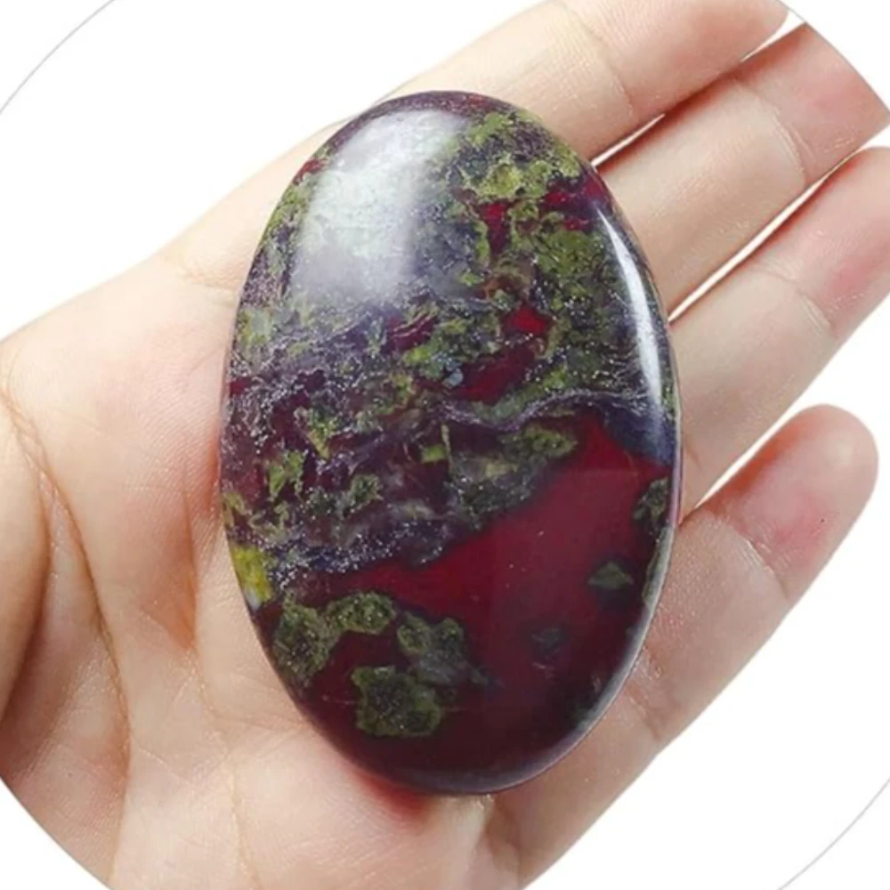 Agatesvibe Natural Palm Stone Crystal – Polished Chakra Reiki Healing Oval Worry Stone for Anxiety & Stress Relief Therapy (Pack of 1) (Green & Red)