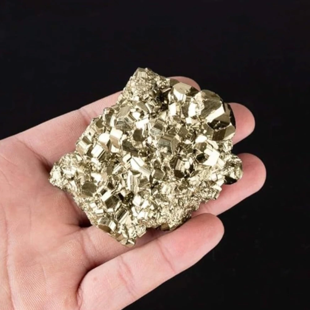 Agatesvibe Natural Energised Golden Pyrite Cluster Grade - Original Stone for Healing, Willpower, Money Manifestation, Vastu, and Business - Certified (Pack Of 1) (40-45 Gram)