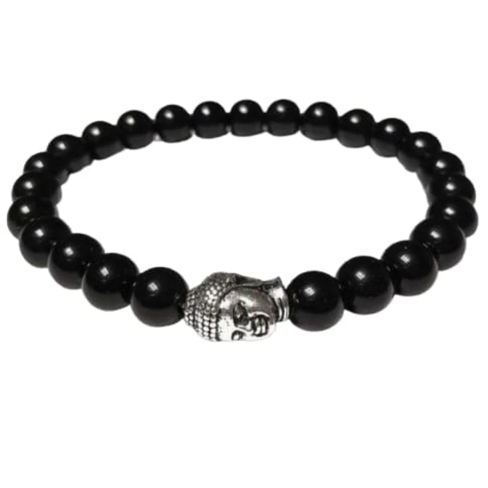 Agatesvibe Buddha Natural Crystal Healing Gemstone Chakra Bracelet Charm Jewelry for Men & Women, Bead Size 8 mm,(PAck of 1) (Black Onyx with Buddha Head)