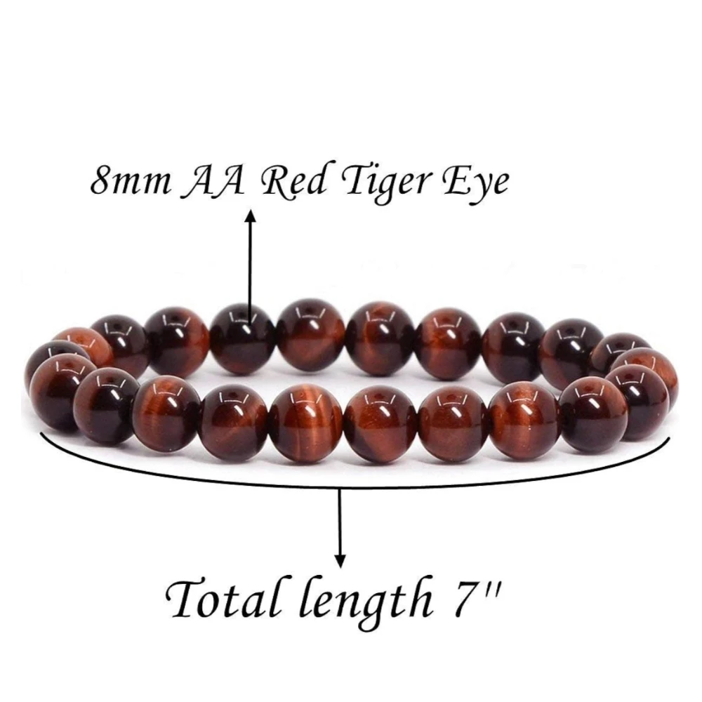 Agatesvibe Handmade Gem Semi Precious Gemstone 8mm Round Beads Stretch Bracelet 8mm Bead Size (Red Tiger's Eye)