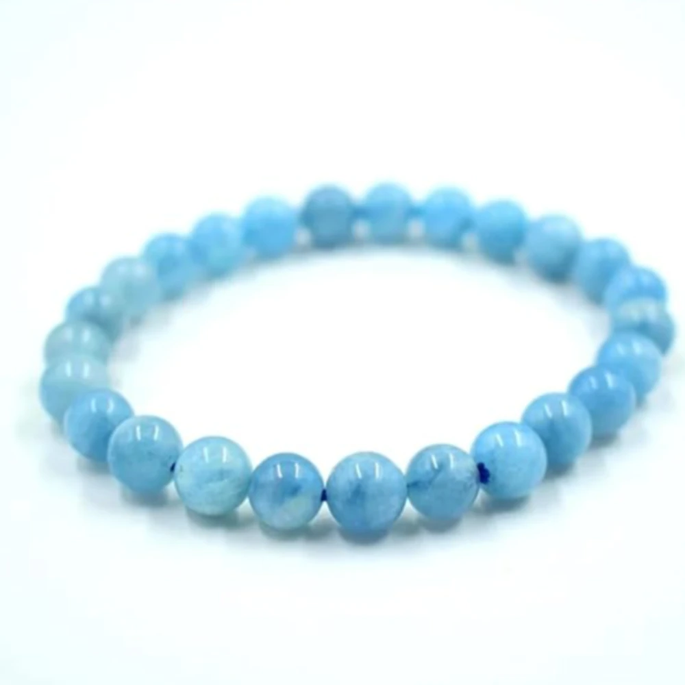 Natural Aquamarine Bracelet for Men and Women – Single Circle Beaded Bracelet – Healing Crystal Energy Jewelry – Handmade Gemstone Wristband (Pack of 1)