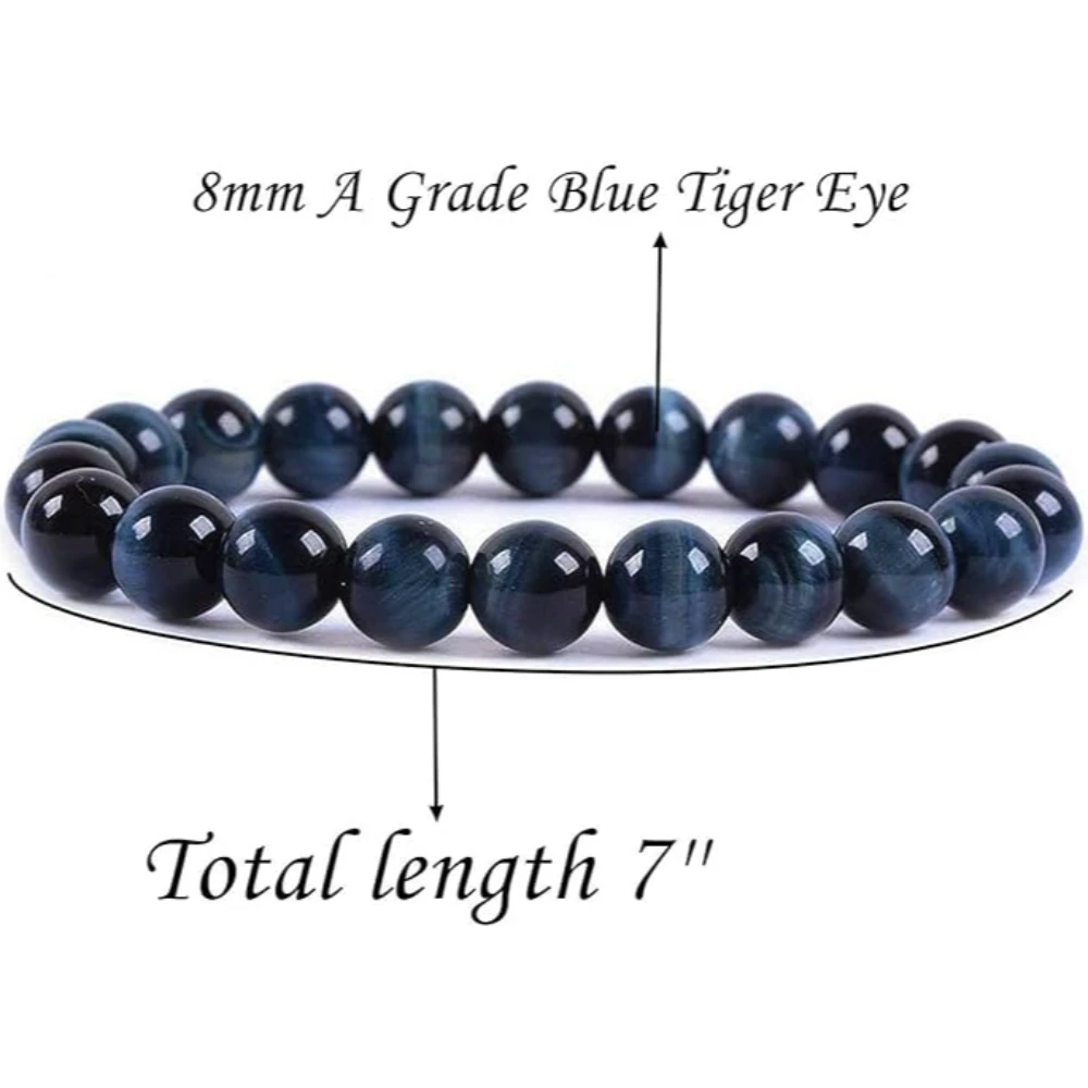 Agatesvibe Handmade Gem Semi Precious Gemstone 8mm Round Beads Stretch Bracelet 8mm Bead Size (Blue Tiger Eye)