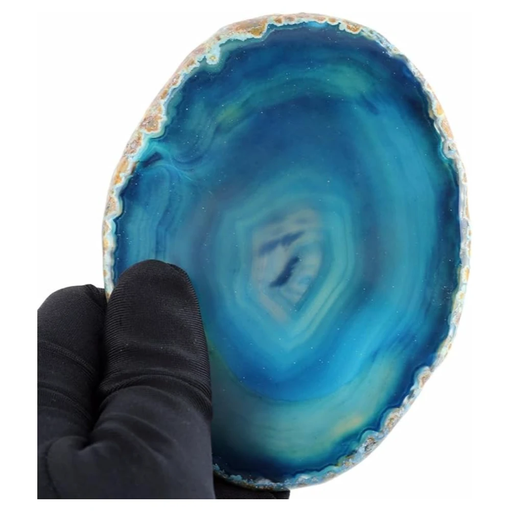 Agatesvibe 1 PC Natural Agate Slice Geode Stone – Irregular Crystal for Home Decor, Place Card Holder, Healing Stone Collection (Blue)