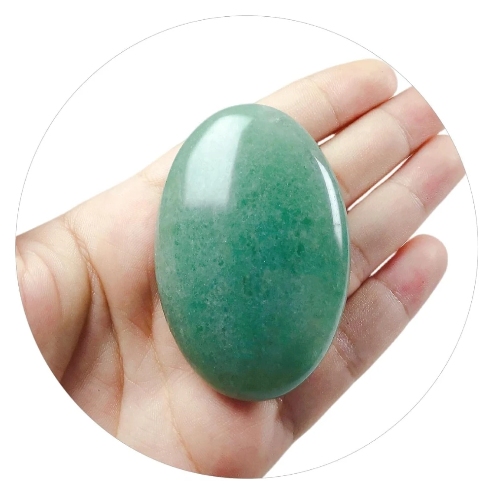 Agatesvibe Natural Palm Stone Crystal – Polished Chakra Reiki Healing Oval Worry Stone for Anxiety & Stress Relief Therapy (Pack of 1) (Green)