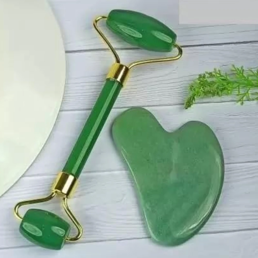 Agatesvibe Roller & Gua Sha Set, Face Roller Manual Massager,Jade Applicator for Face, Neck,Body Muscle,Relaxing, Stimulating Blood Flow, Relieve Fine Lines, Wrinkles, (Green Jade)