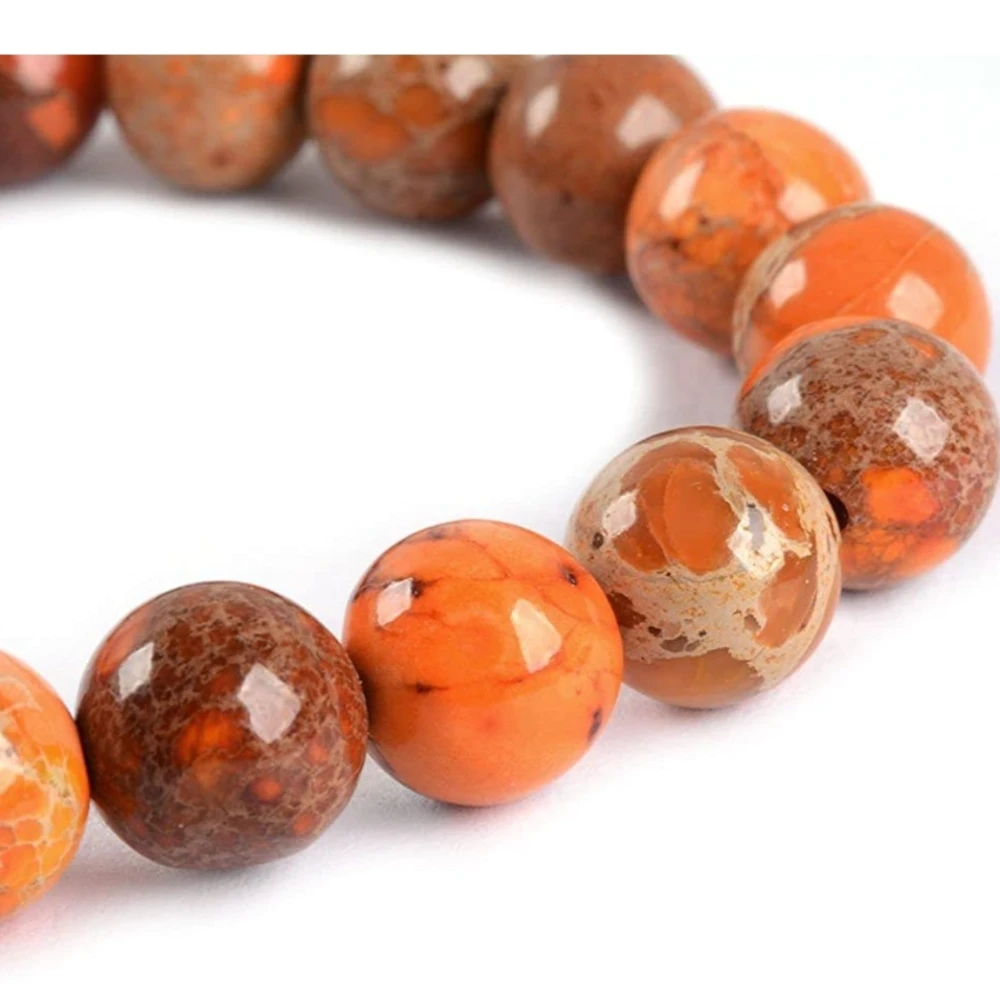 Agatesvibe Handmade Gem Semi Precious Gemstone 8mm Round Beads Stretch Bracelet 8mm Bead Size (Orange Sea Sediment Jasper)