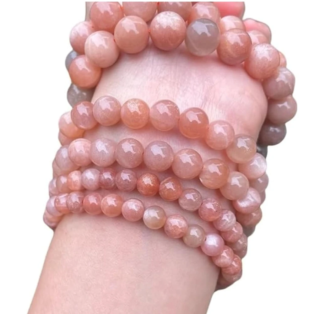 Agatesvibe Natural Peach Moonstone 10mm Round Smooth Beads Stretchable Bracelet for Men & Women (Pack of 1)