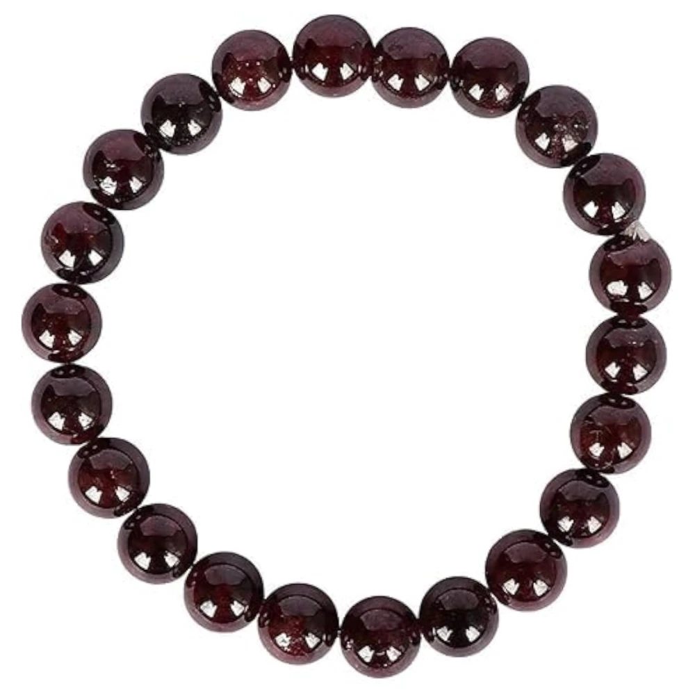 Agatesvibe Handmade Gem Semi Precious Gemstone 8mm Round Beads Stretch Bracelet 8mm Bead Size (Red Garnet)