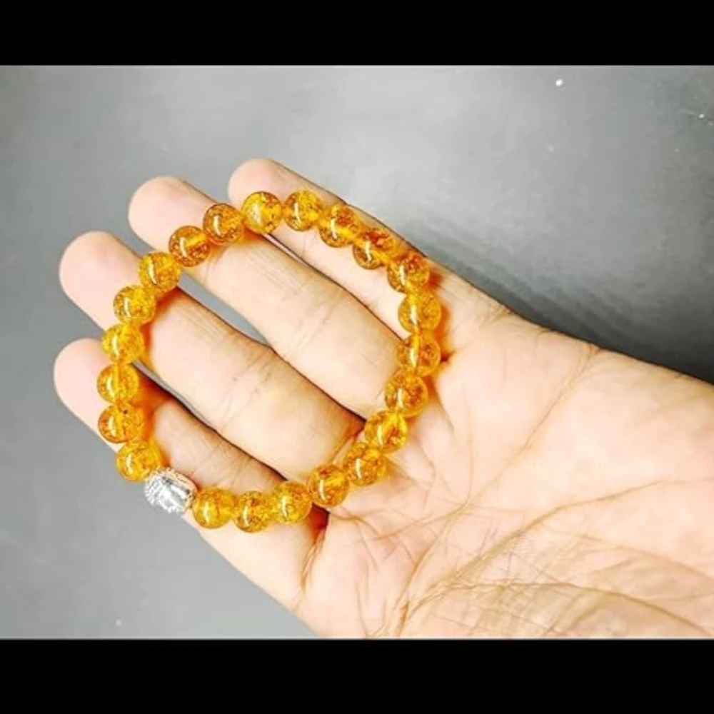 Agatesvibe Buddha Natural Crystal Healing Gemstone Chakra Bracelet | 8mm Beads | Unisex Spiritual Jewelry (Pack of 1) (Citrine with Buddha Head)