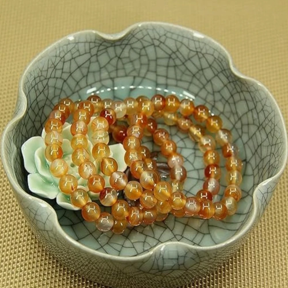 Agatesvibe Handmade Semi-Precious Gemstone Beaded Bracelet – 8mm Round Stretch Bracelet (7") for Unisex (Pack of 1) (Orange Sea Sediment Jasper)
