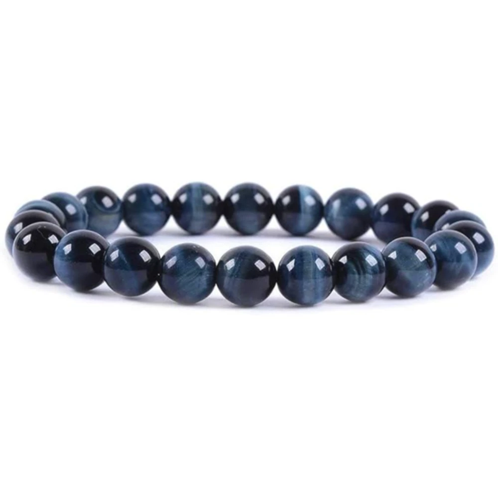 Agatesvibe Handmade Gem Semi Precious Gemstone 8mm Round Beads Stretch Bracelet 8mm Bead Size (Blue Tiger Eye)
