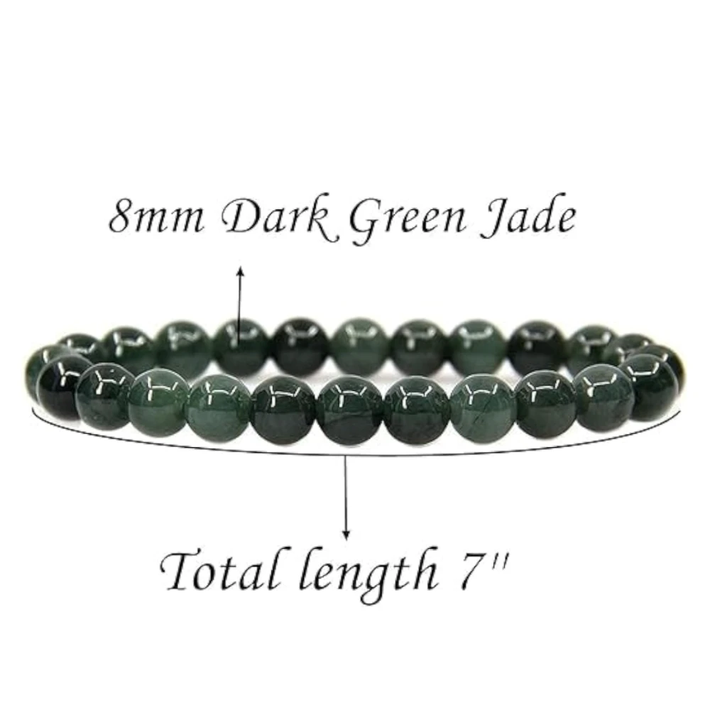 Agatesvibe Handmade Semi-Precious Gemstone Beaded Bracelet – 8mm Round Stretch Bracelet (7") for Unisex (Pack of 1) (Green Jade)