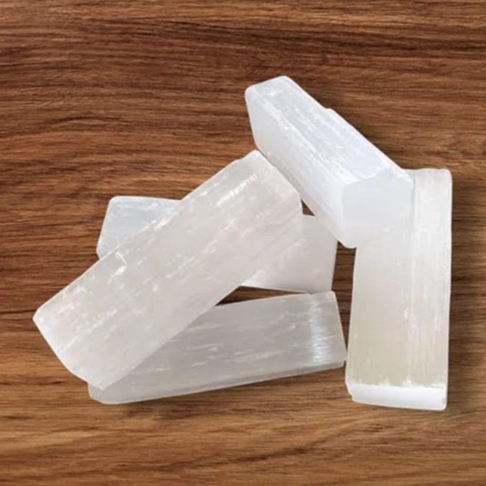 Agatesvibe Selenite Sticks Wands Bulk – 1.5–2" Each + Free Black Tourmaline & Crystal ID Card – Reiki, Chakra Healing, Protection & Positive Energy (5)
