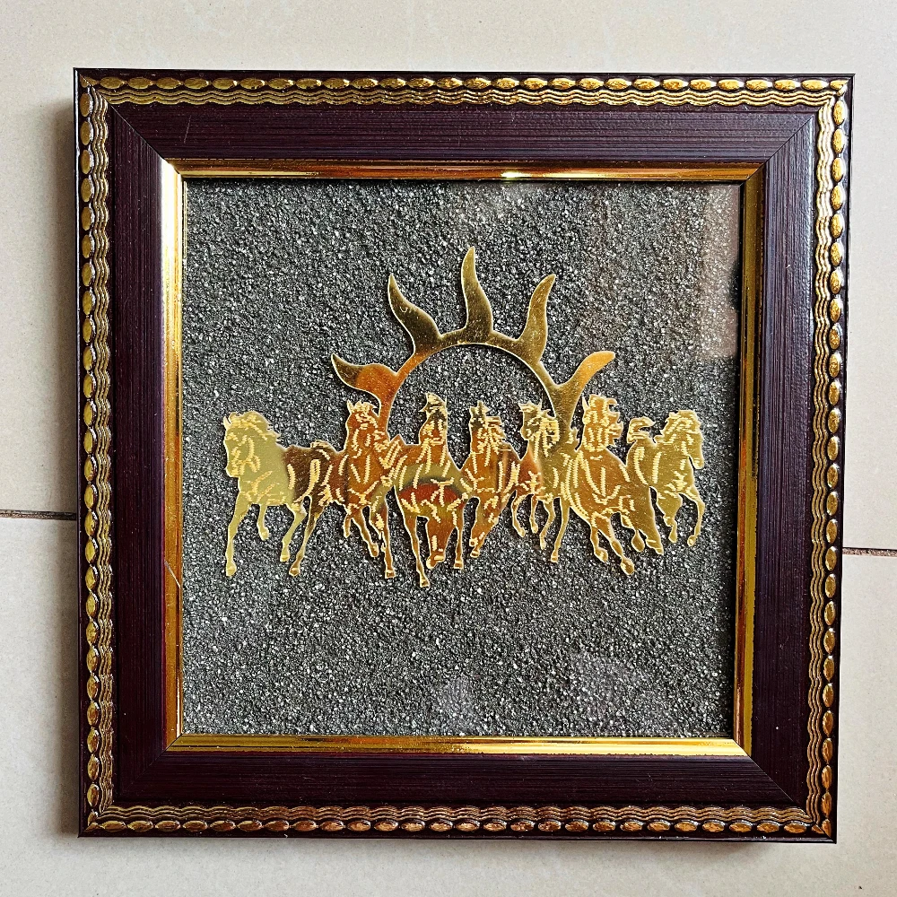 Golden 7 Horses with Sun Natural Raw Pyrite Frame