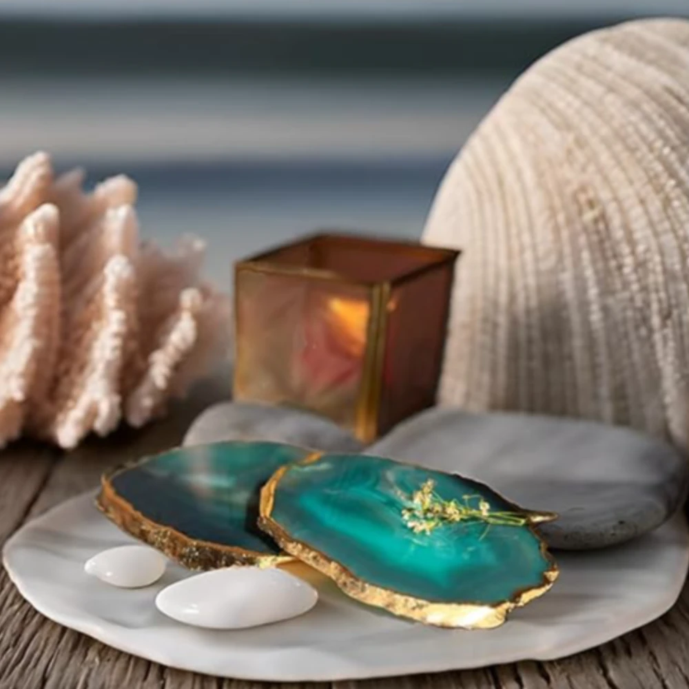 Agatesvibe Brazilian Agate Stone Coaster Beautiful Coaster Fit for Tea Cups Coffee Mugs and Glasses Perfect Table Accessories Tableware (4, Green)