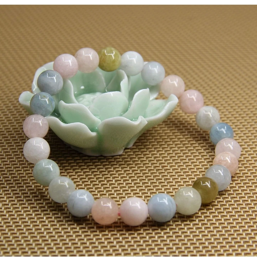 Agatesvibe Handmade Gem Semi Precious Gemstone 8mm Round Beads Stretch Bracelet 8mm Bead Size (Morganite Beryl Aquamarine)
