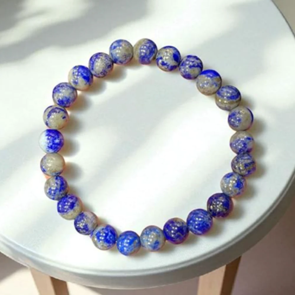 Agatesvibe "Certified Lapis Lazuli Bracelet – A1 Rated Natural Lajward Stone, Premium Round Beads, Unisex Healing Crystal Bracelet for Men & Women (Pack of 1)
