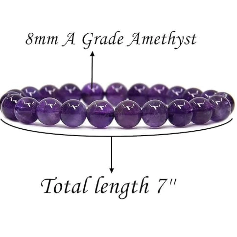 Agatesvibe Handmade 8mm Semi-Precious Gemstone Bead Stretch Bracelet – 7" Unisex (PAck of 1) (A Grade Amethyst)