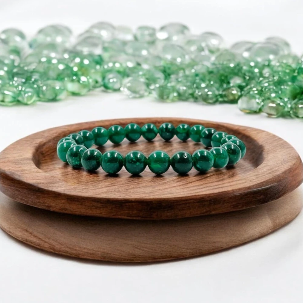 multiagate Natural Green Jade Unisex Bracelet 8mm Stretchable Original Real Crystal 'Stone of Good Luck' Bracelet For Peace
