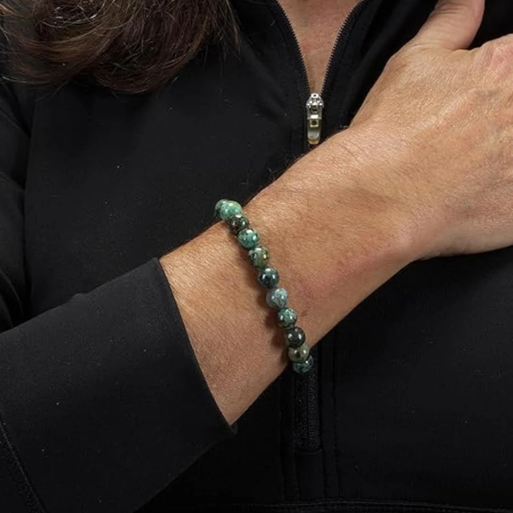 Agatesvibe Gemstone Beaded Bracelets for Women and Men - 8mm Round Beads Stone Bracelet | Includes Certificate of Authenticity (Pack of 1) (African Turquoise)