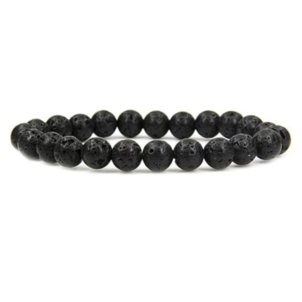 Agatesvibe Handmade Semi-Precious Gemstone Beaded Bracelet – 8mm Round Stretch Bracelet (7") for Unisex (Pack of 1) (Black Lava)