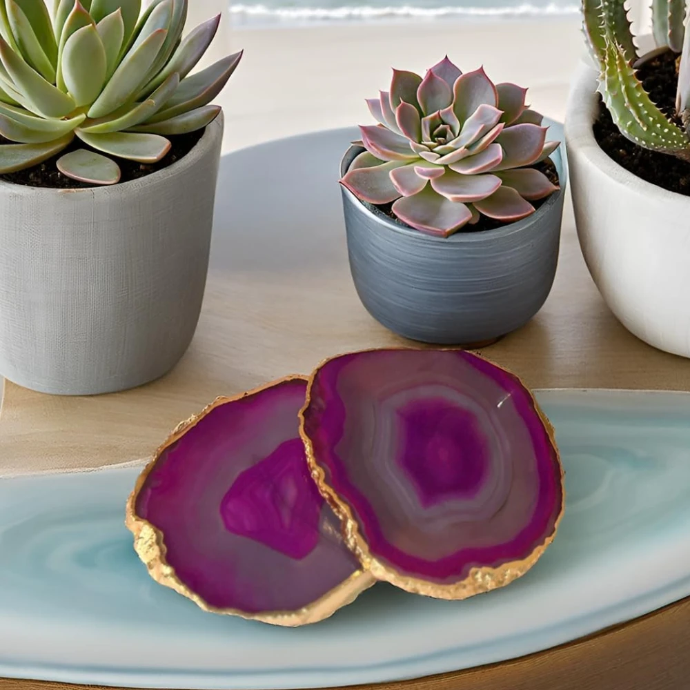 Agatesvibe Brazilian Agate Stone Coaster Beautiful Coaster Fit for Tea Cups Coffee Mugs and Glasses Perfect Table Accessories Tableware (5, Pink)
