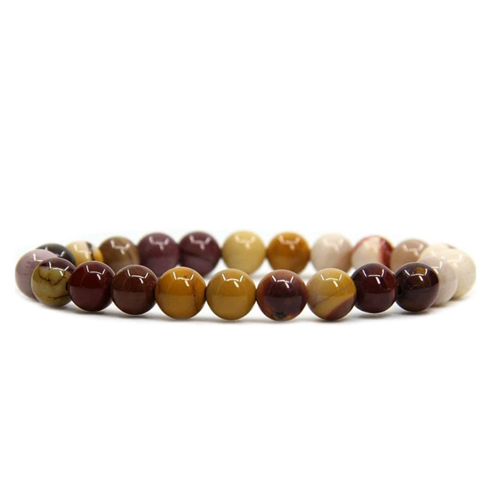 Agatesvibe Handmade Gem Semi Precious Gemstone 8mm Round Beads Stretch Bracelet 8mm Bead Size (Mookaite)
