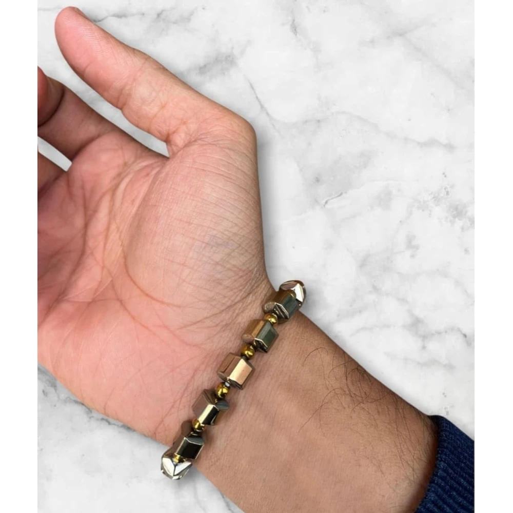 Agatesvibe Certified Golden Pyrite Bracelet for Men & Women – Natural Cubic Beads – pyrite Crystal Stone – Payright Healing Bracelet – Unisex Certified Energy Crystal Jewelry