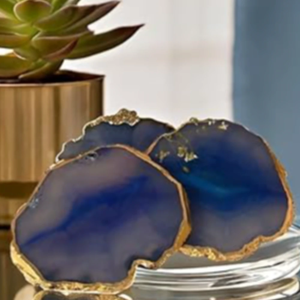 Agatesvibe Brazilian Agate Stone Coaster Beautiful Coaster Fit for Tea Cups Coffee Mugs and Glasses Perfect Table Accessories Tableware (5, Blue)