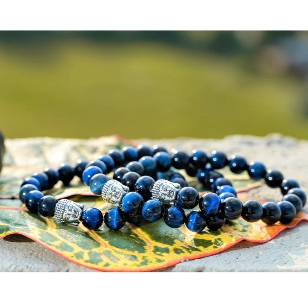 Agatesvibe Handmade Blue Tiger Eye Buddha Bracelet – Natural, Stretchable Yoga & Meditation Accessory for Chakra Balancing & Gift (Pack of 1)