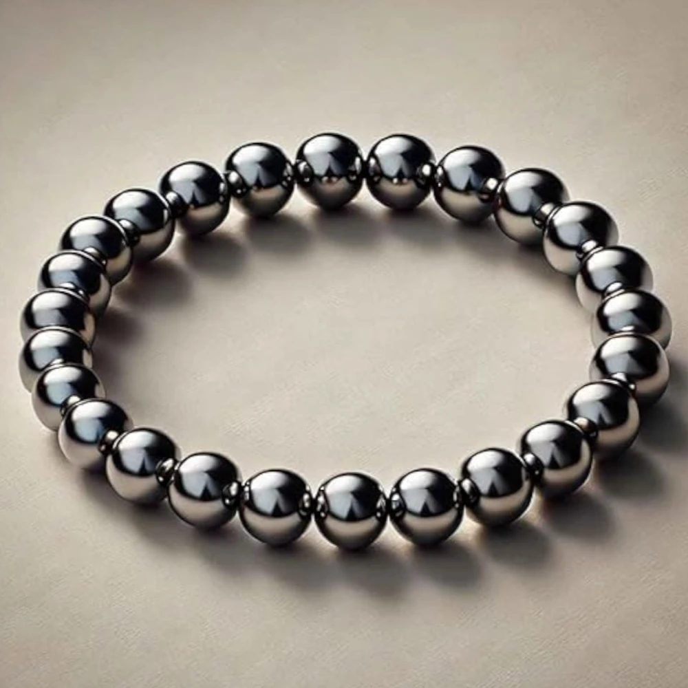 Agatesvibe Natural Certified 8mm Healing Crystal Bracelet | Unisex Stretchable Design | Chakra Balancing, Inner Peace & Abundance for Overall Well-being (Pack of 1) (Hematite)