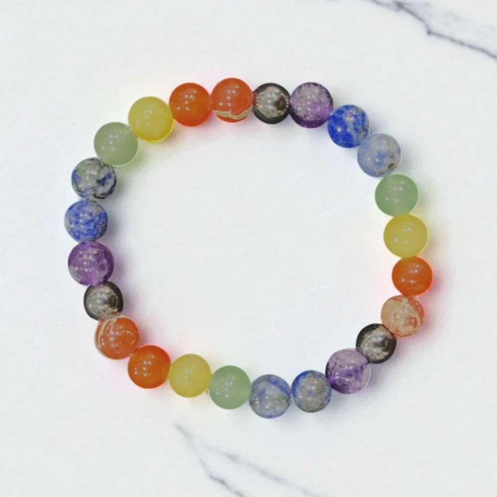 Agatesvibe Factory Multicolour 7 Chakra Bracelet – 10mm Natural Stone Beads for Reiki Healing, Meditation & Protection – Unisex Crystal Energy Jewelry (Pack of 1)