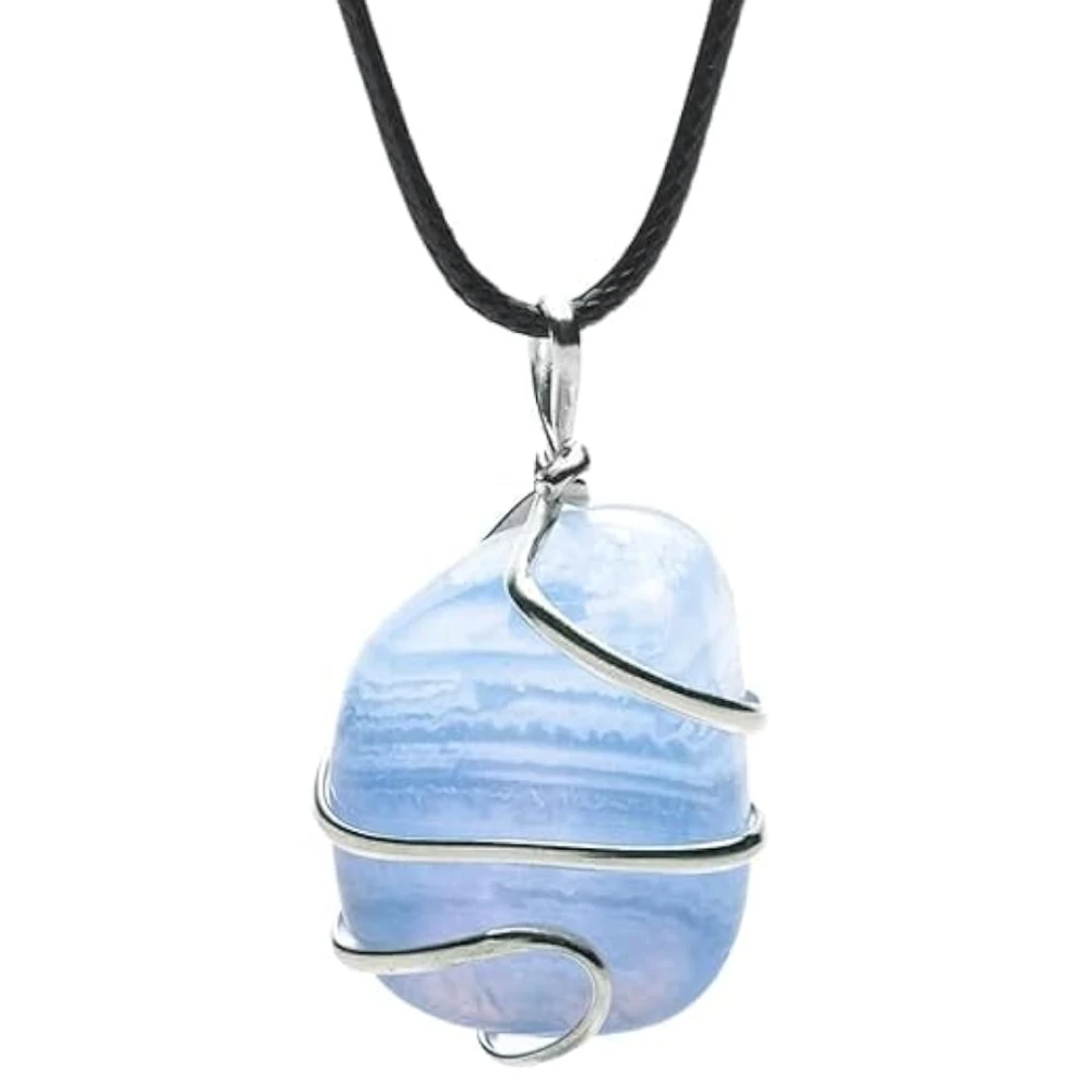 Agatesvibe Healing Crystal Pendant Necklace for Women – Handmade Jewelry with Ethically Sourced Genuine Crystals & Healing Stones (Pack of 1) (Blue Lace Agate)