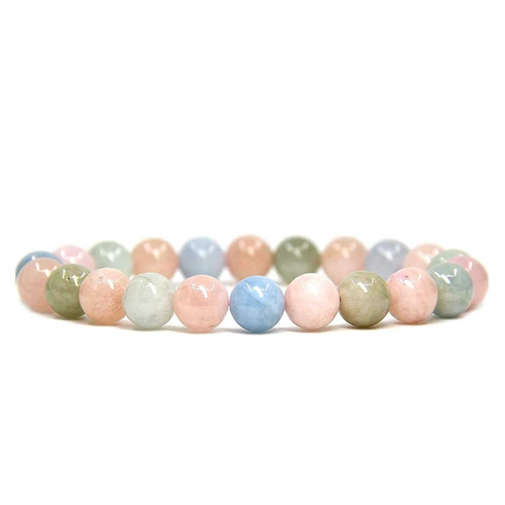 Agatesvibe Handmade Gem Semi Precious Gemstone 8mm Round Beads Stretch Bracelet 8mm Bead Size (Morganite Beryl Aquamarine)