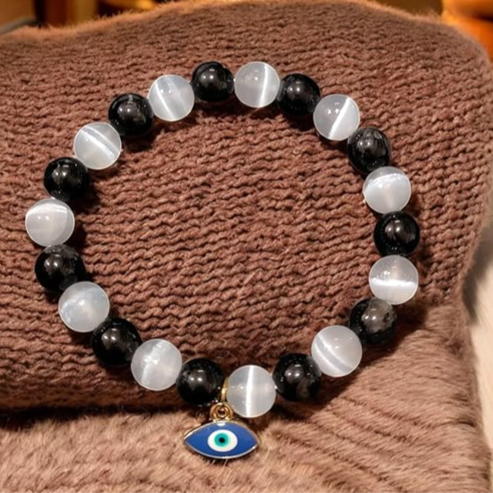 Agatesvibe Negative Dream Protection Bracelets: Black Tourmaline and Selenite Natural Stones (Pack of 1)