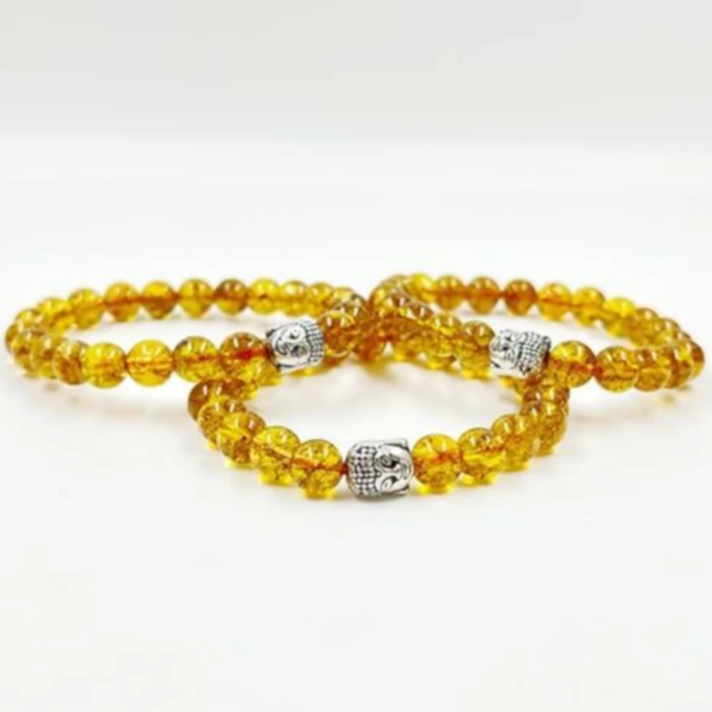 Agatesvibe Buddha Natural Crystal Healing Gemstone Chakra Bracelet Charm Jewelry for Men & Women, Bead Size 8 mm,(PAck of 1) (Citrine with Buddha Head)