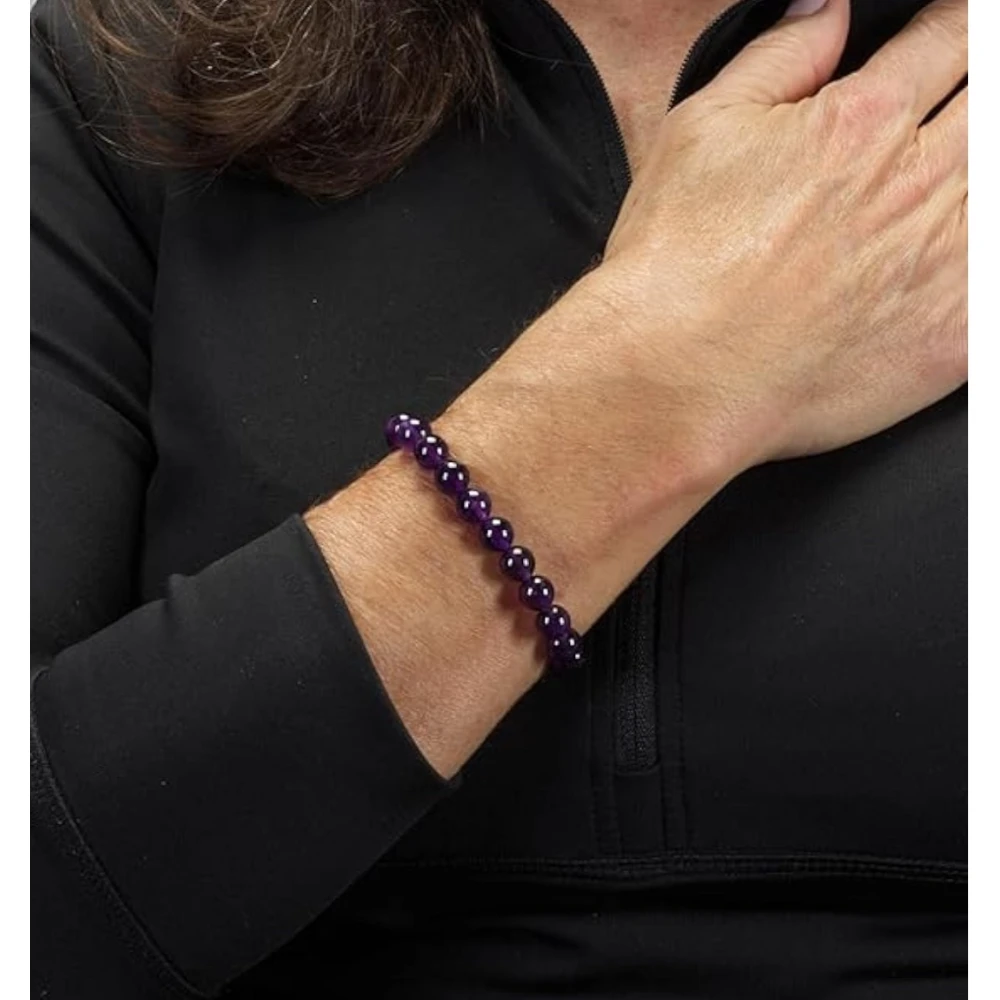 Agatesvibe Gemstone Beaded Bracelets for Women and Men - 8mm Round Beads Stone Bracelet | Includes Certificate of Authenticity (Pack of 1) (Amethyst)