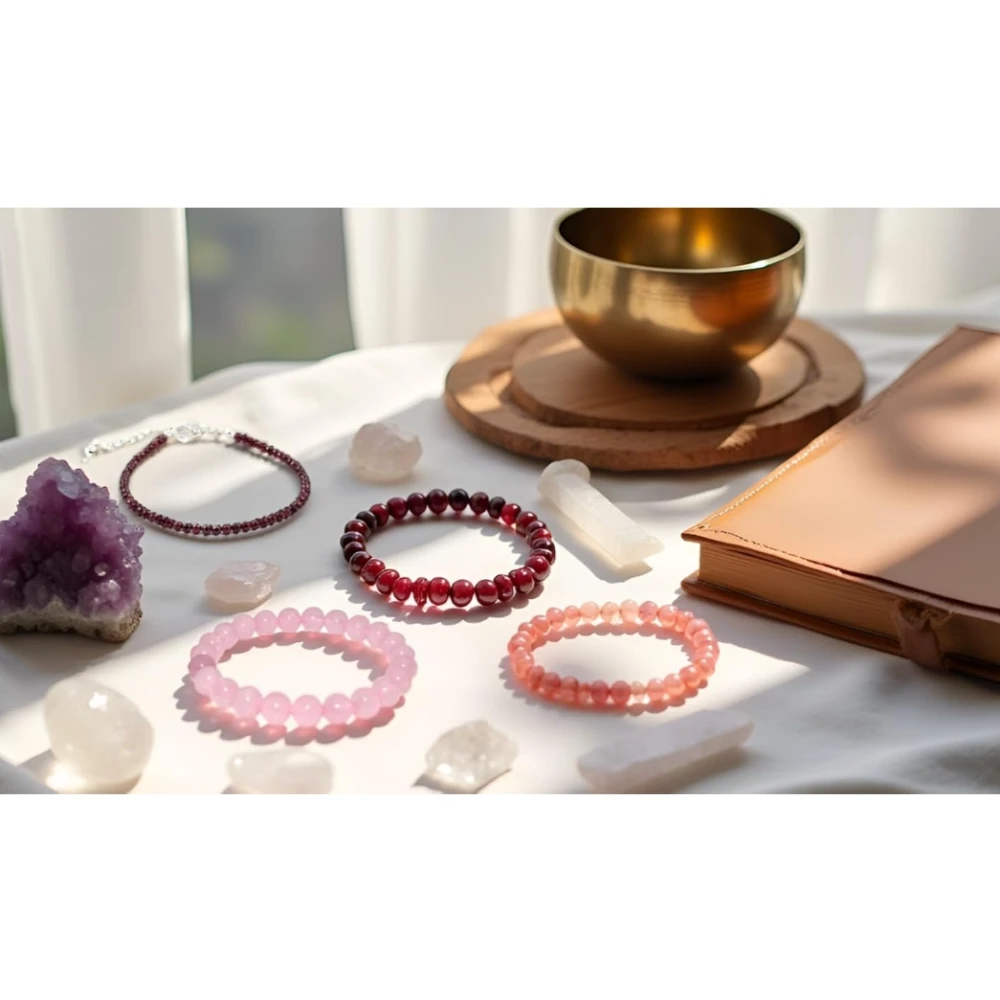 Certified Garnet Anklet with FREE Rose Quartz 6mm Bracelet | Natural Healing Crystal Jewelry for Strength, Love & Energy Balance | Handmade Gemstone Anklet for Women | Gift for Positivity & Wellness (2 Pcs)