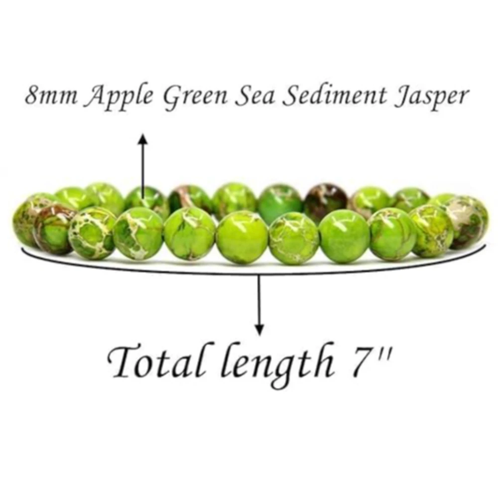 Agatesvibe Handmade Semi-Precious Gemstone Beaded Bracelet – 8mm Round Stretch Bracelet (7") for Unisex (Pack of 1) (Green Sea Sediment Jasper)