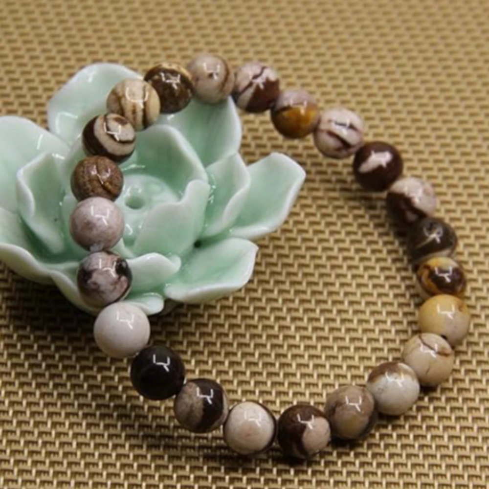 Agatesvibe Handmade Semi-Precious Gemstone Beaded Bracelet – 8mm Round Stretch Bracelet (7") for Unisex (Pack of 1) (African Zebra Jasper)