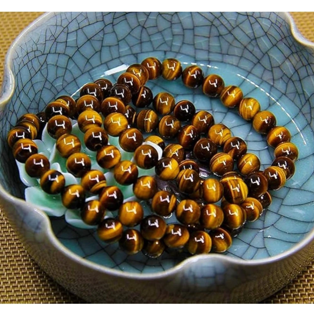 Agatesvibe Handmade Semi-Precious Gemstone Beaded Bracelet – 8mm Round Stretch Bracelet (7") for Unisex (Pack of 1) (Golden Tiger Eye)