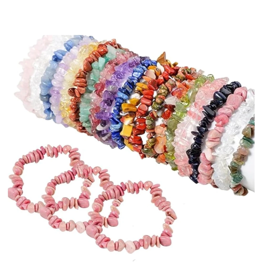 Agatesvibe Crystals Stretch Bracelet Irregular Beads Stretch Healing Crystals Chips Natural Gemstone for Women Jewelry Reiki Meditation (Pack of 1) (Unakite)