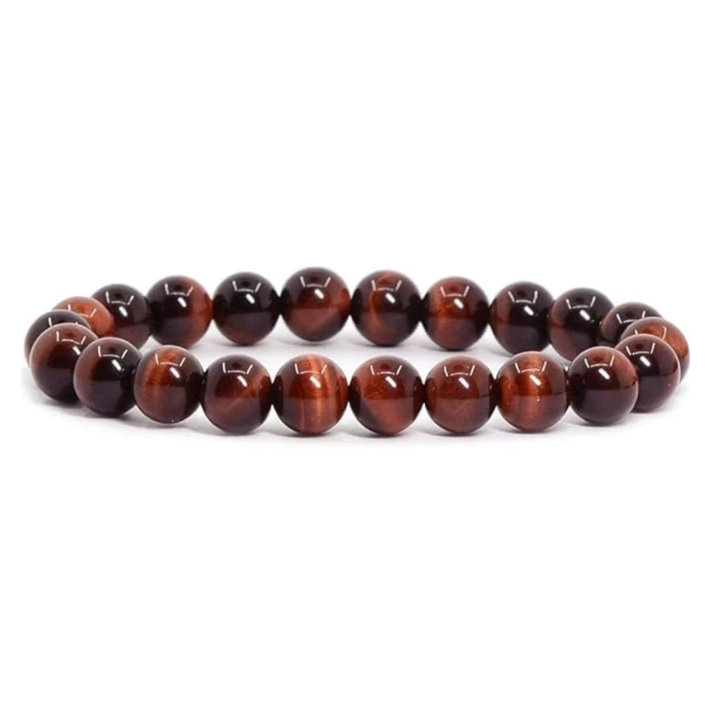 Agatesvibe Handmade Gem Semi-Precious Gemstone 8mm Round Beads Stretch Bracelet – 7" Unisex (Pack of 1) (Red Tiger's Eye)