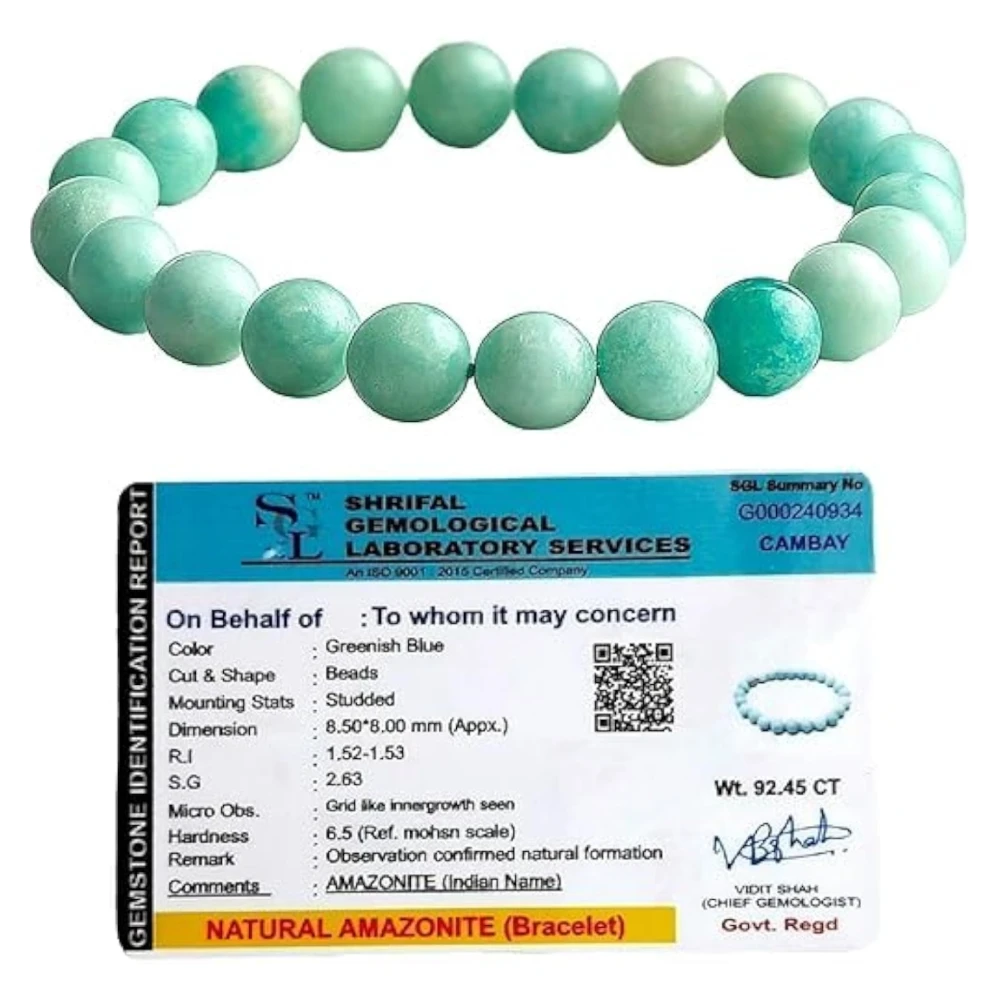 Agatesvibe Natural Certified 8mm Healing Crystal Bracelet | Stretchable, Suitable for Men and Women | for Chakra Balancing, Inner Peace, Abundance, and overall Well-being (Pack of 1) (Amazonite)
