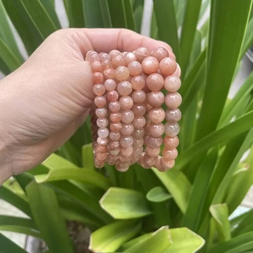 Agatesvibe Natural Peach Moonstone 10mm Round Smooth Beads Stretchable Bracelet for Men & Women (Pack of 1)